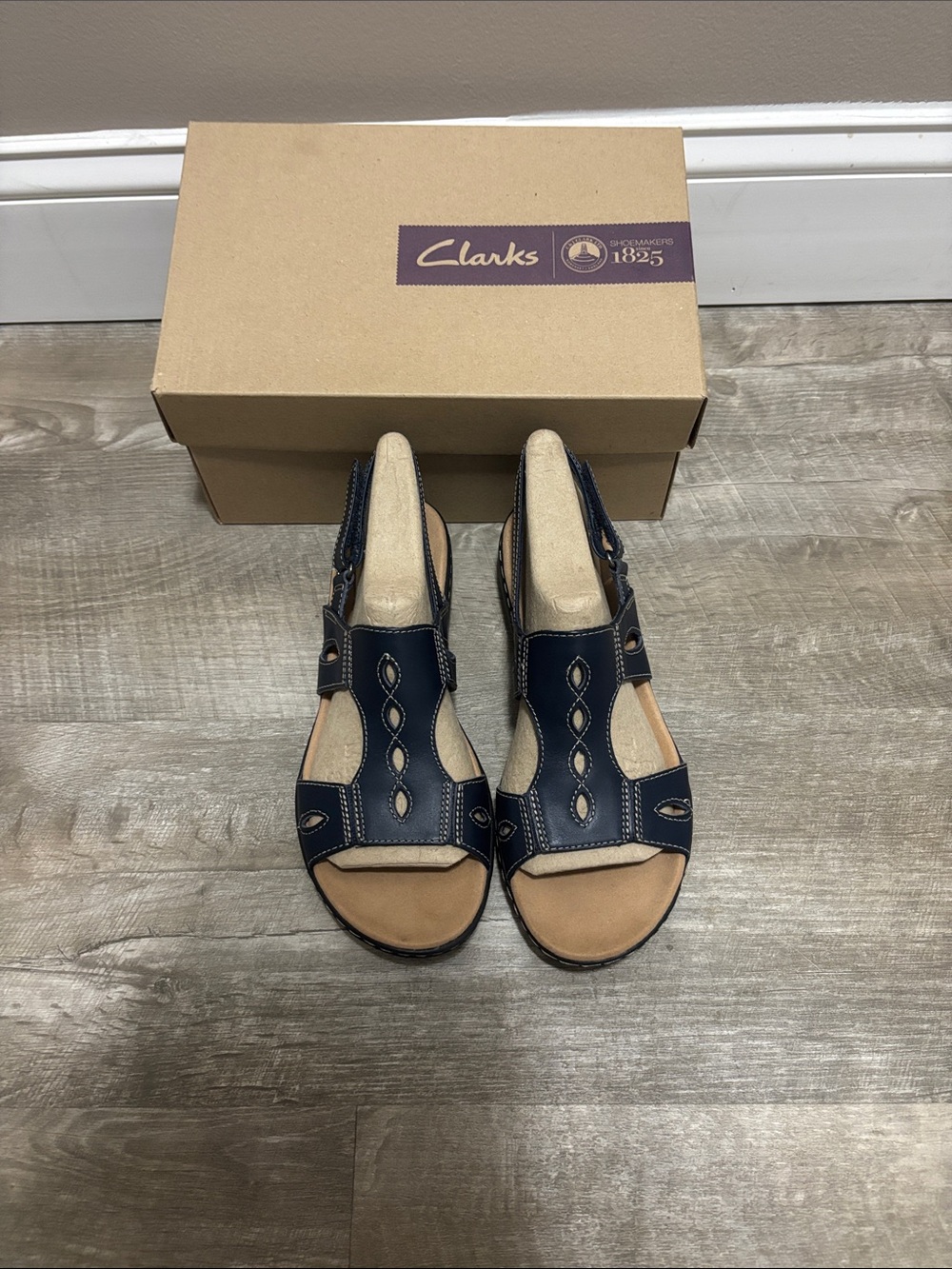 Clarks Navy Leather Slingback Sandals